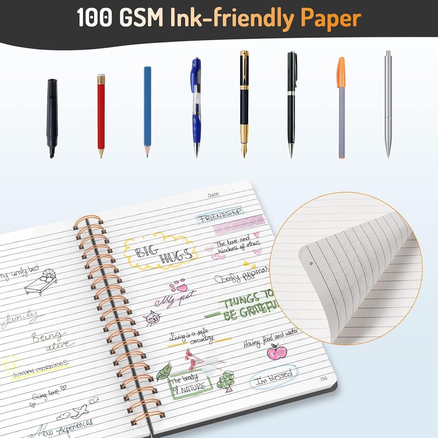 Forvencer Lined Spiral Journal Notebook with 300 Numbered Pages, B5 College Ruled Thick Journals for Writing with 100GSM Paper, Hardcover Notebooks with Contents for Work, School,olive green