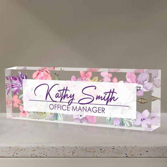 Personalized Name Plate for Desk, Custom Desk Name Plate, Acrylic Name Plate Office Desk Accessories, Personalized Office Gifts for Coworkers Teachers, Employee Appreciation Gifts (A-WaterColor3)