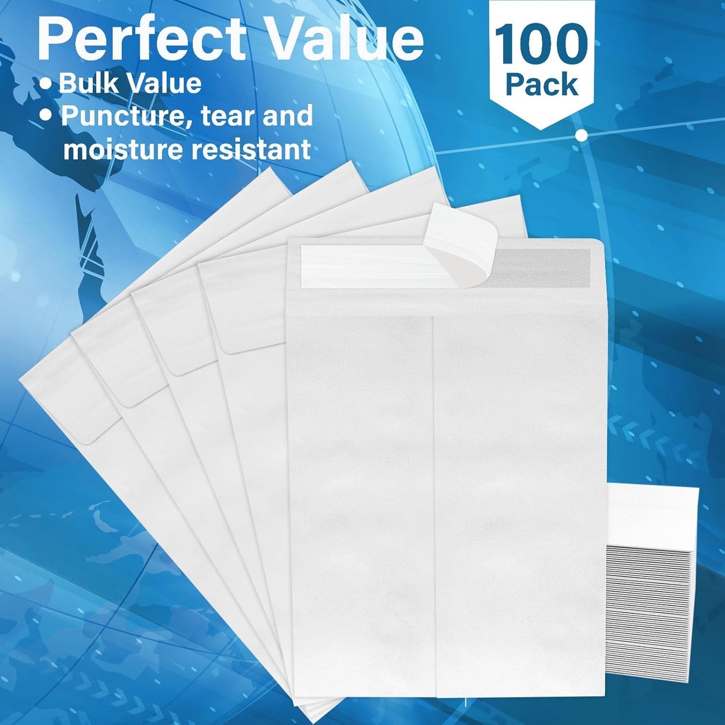 9 x 12 Envelopes, Tyvek Envelopes 9x12, Catalog Envelopes 9x12, Self Sealing Closure, Tyvek Material, 14 lb., Puncture, Tear & Moisture Resistant (100 Pack)