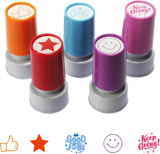 Pack of 5 Sorted Teacher Stamps Self-Inking Rubber Stamps Teacher Comments Photosensitive Stamps Behavior Stamper for Education Review