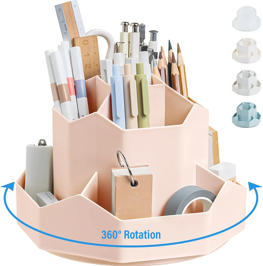 360 Degree Rotation Pen Holder,9 Slots Pencil Holder for Desk,Desk Organizer,Desk Accessories & Workspace Organizers,Apply Office, School, Home（Pink