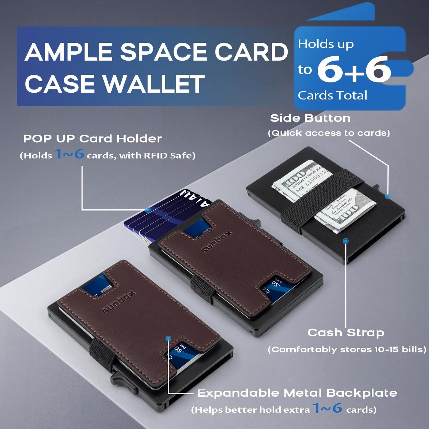 Slim Card Holder Wallet for Men, Minimalist RFID Blocking Wallet with Pop Up Function, Ultra-Thin Design, Metal Business Card Cases holds 12+ Cards, Gifts for Men, Men's Accessories