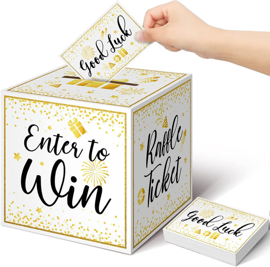 Colarr Raffle Box Gold Brass Donation Box Ballot Safe Suggestion with Raffle Tickets Cards Ballot with Slot Collection Voting Bowl Holder Gifts(1 Pack)
