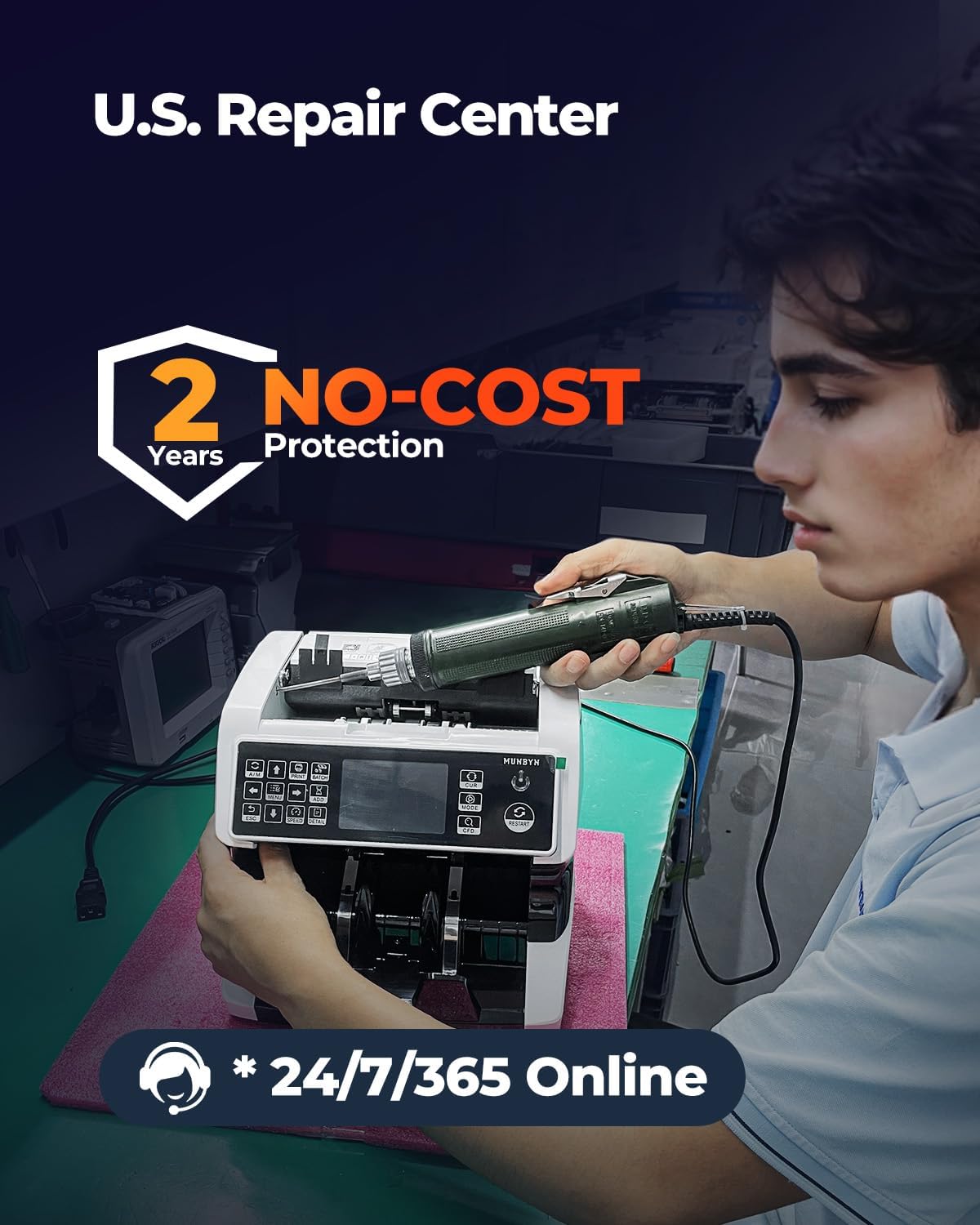 MUNBYN IMC01 Bank Grade Money Counter Machine Mixed Denomination, 2CIS/UV/IR/MG/MT Counterfeit Detection, Serial Number, MUL Currency Cash Counter, Printer Compatible, 2Y Warranty (White)