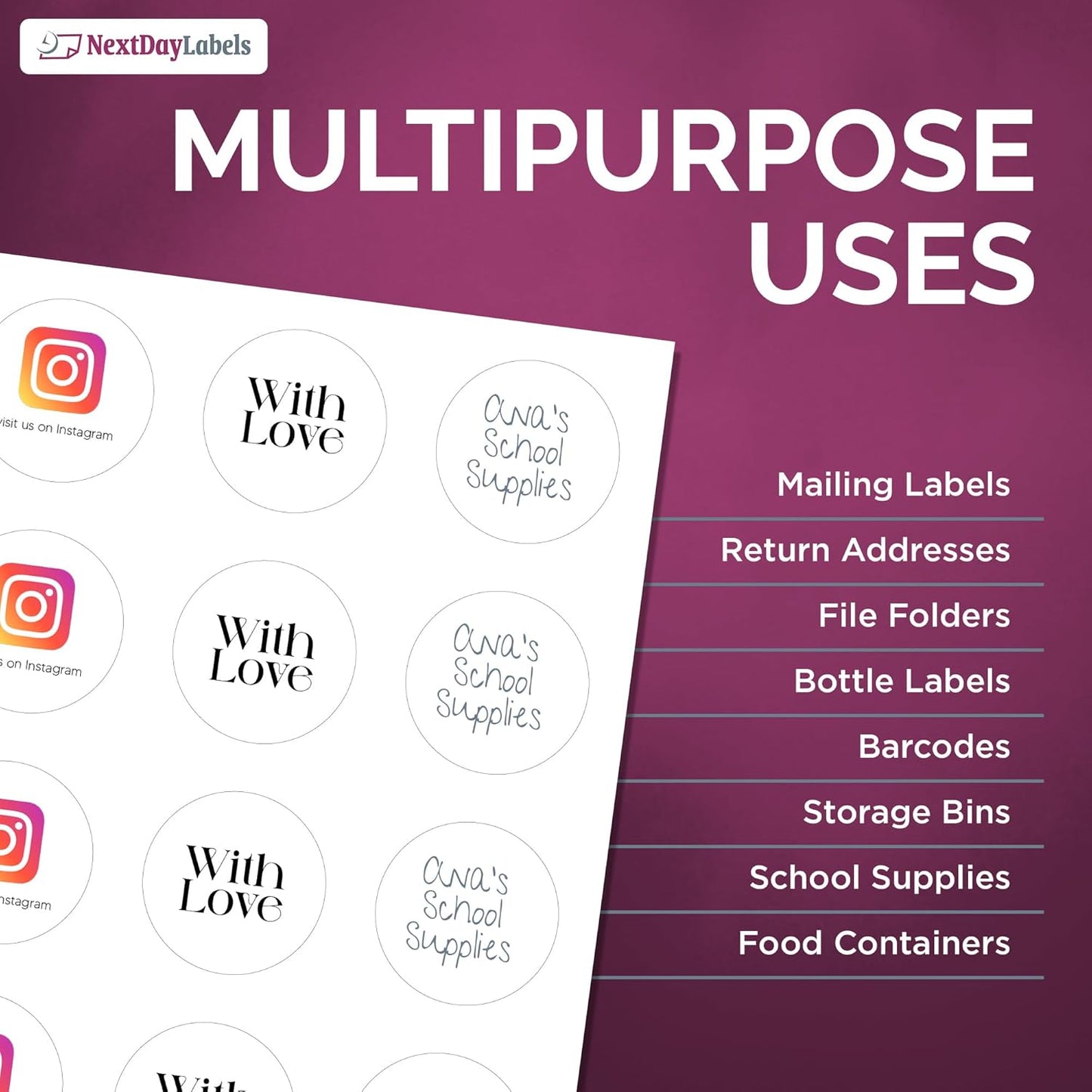 NextDayLabels - 2 Inch Round Labels for Bleeds - Sticker Labels for Printer - Matte White Blank Laser/Inkjet Printer Labels - Circle Stickers Printable Labels (100 Sheets, 12 Per Sheet, 1200 Labels)