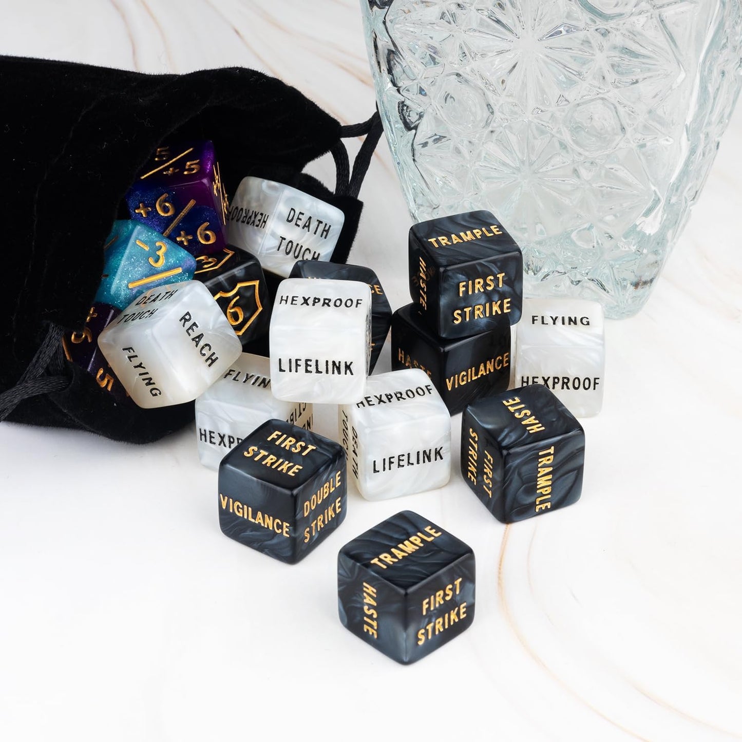 60 PCS MTG Dice Counters Bulk Ability Keywords Counter 1/+1 Shield Life Buff Tokens 6 Sided Dice Set for MTG, TCG, Cards Gaming Accessories