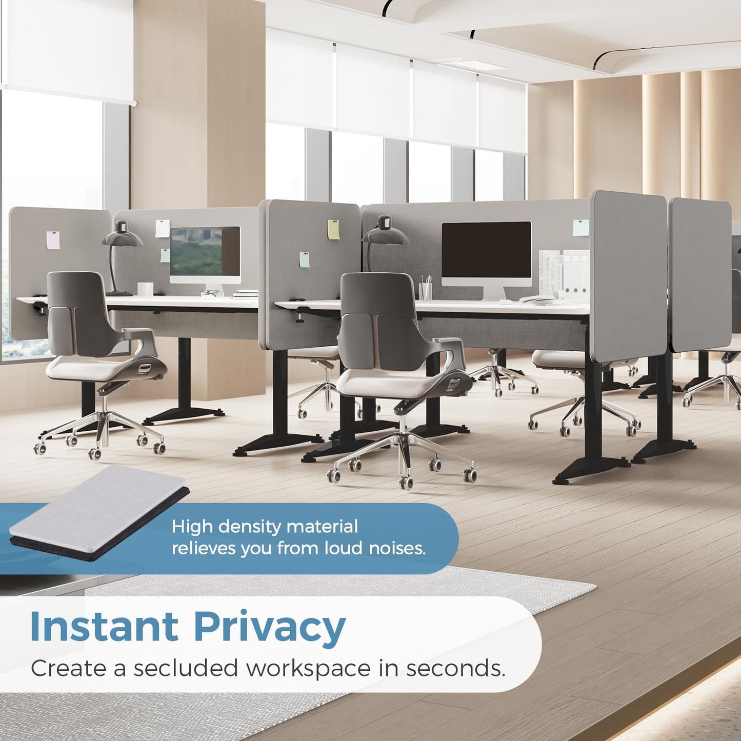 47.2 Inch Desk Divider Panels Set, Acoustic Divider Panel for Privacy, Fabric Wrapped Room Dividers for Office, Easy Assemble, Light Grey