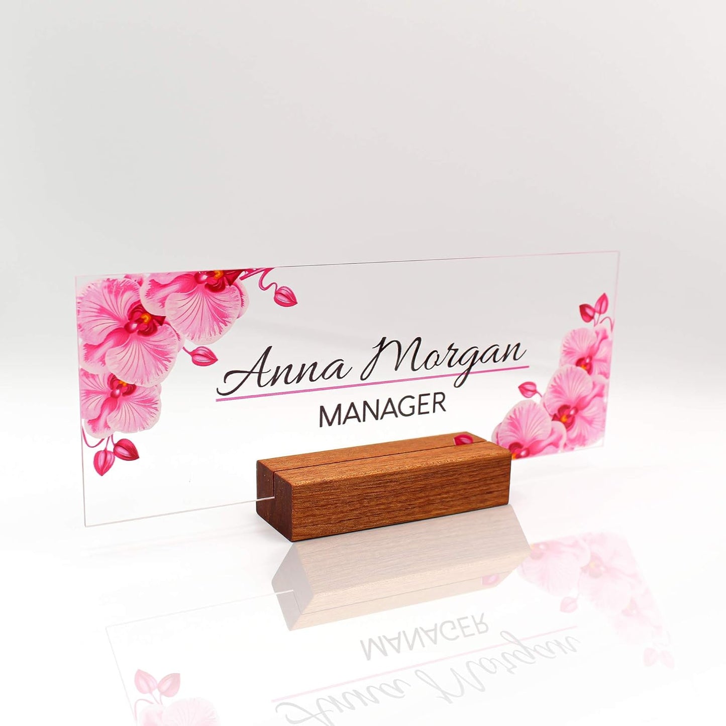 Personalized Name Plate for Desk Nameplate Sign Modern Office Business Decor Executive Desk Name Plate Desk Name Sign Flower Floral Green Leaves Metallic foil (8"x3") (Orchid)