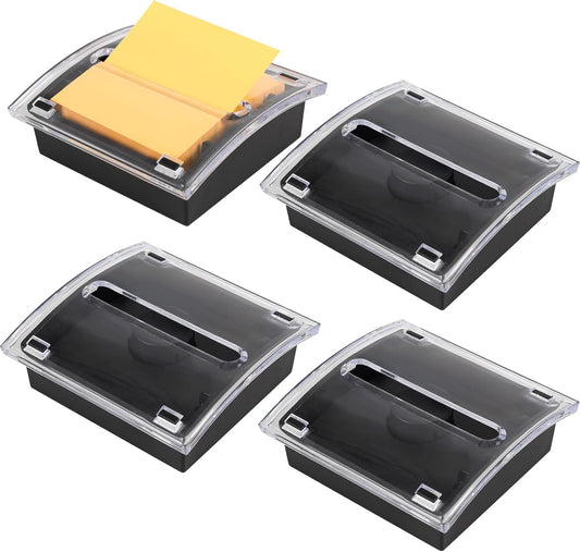 4 Pcs Pop Up Note Dispenser，Sticky Note Holder ，3 x 3 Inch，Clear Top and Black Base Sticky Notes Dispenser for School Office Home Store Classroom Desk Supplies