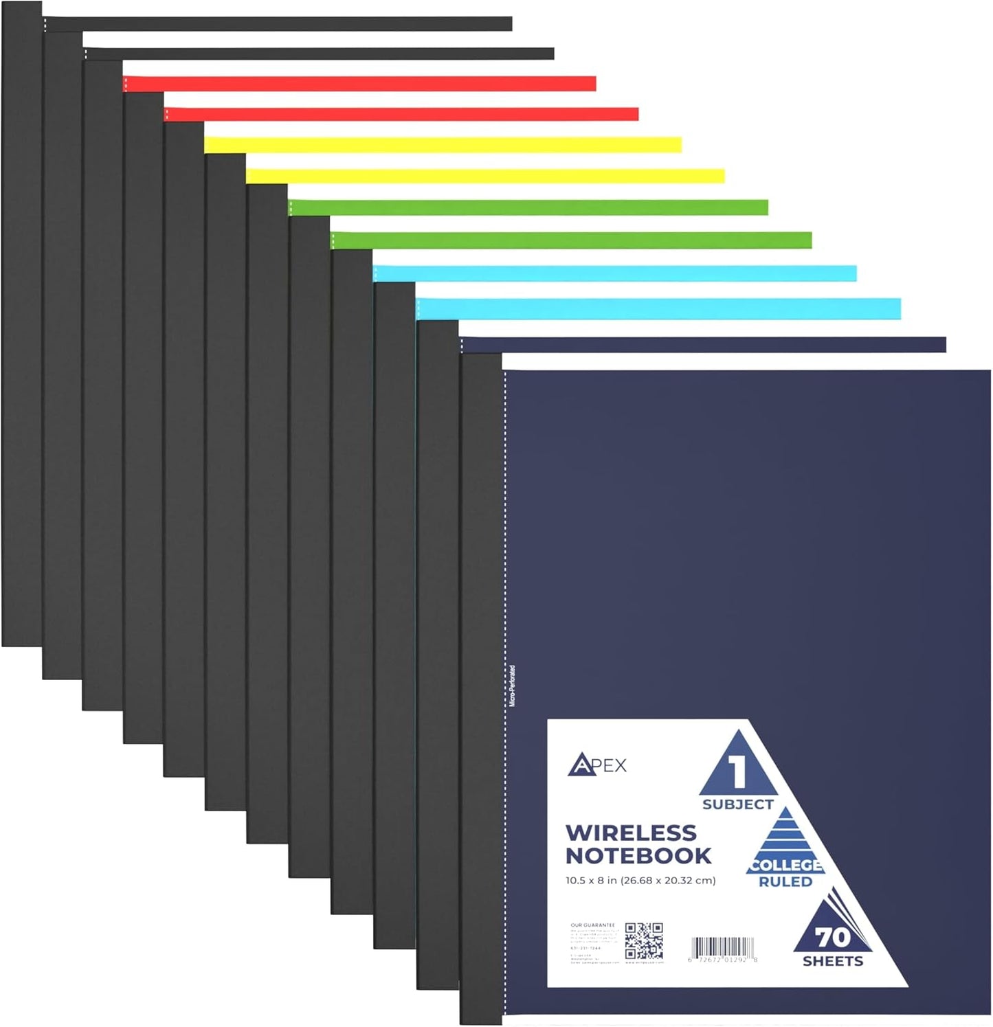 E-CLIPS USA Non Spiral Notebook, 1 Subject, College Ruled Notebook, Journal Notebook, Notebooks Bulk, School Supplies, Perforated Edges, 6 Colors, 70 Sheets (12, College Ruled)