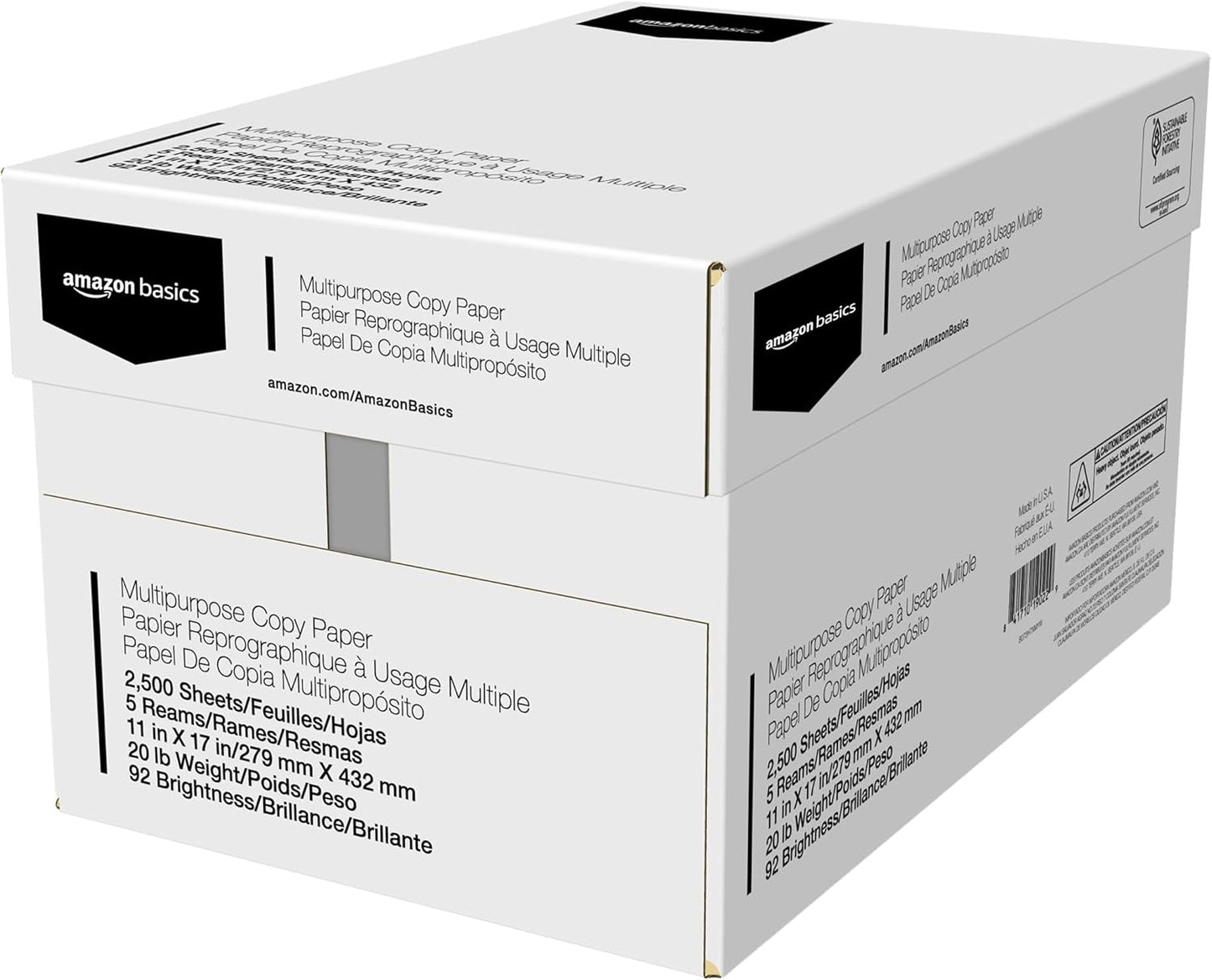 Amazon Basics Multipurpose Copy Printer Paper, 20 lb, 11 x 17 Inches, 5 Reams (2,500 Sheets), 92 Bright, White