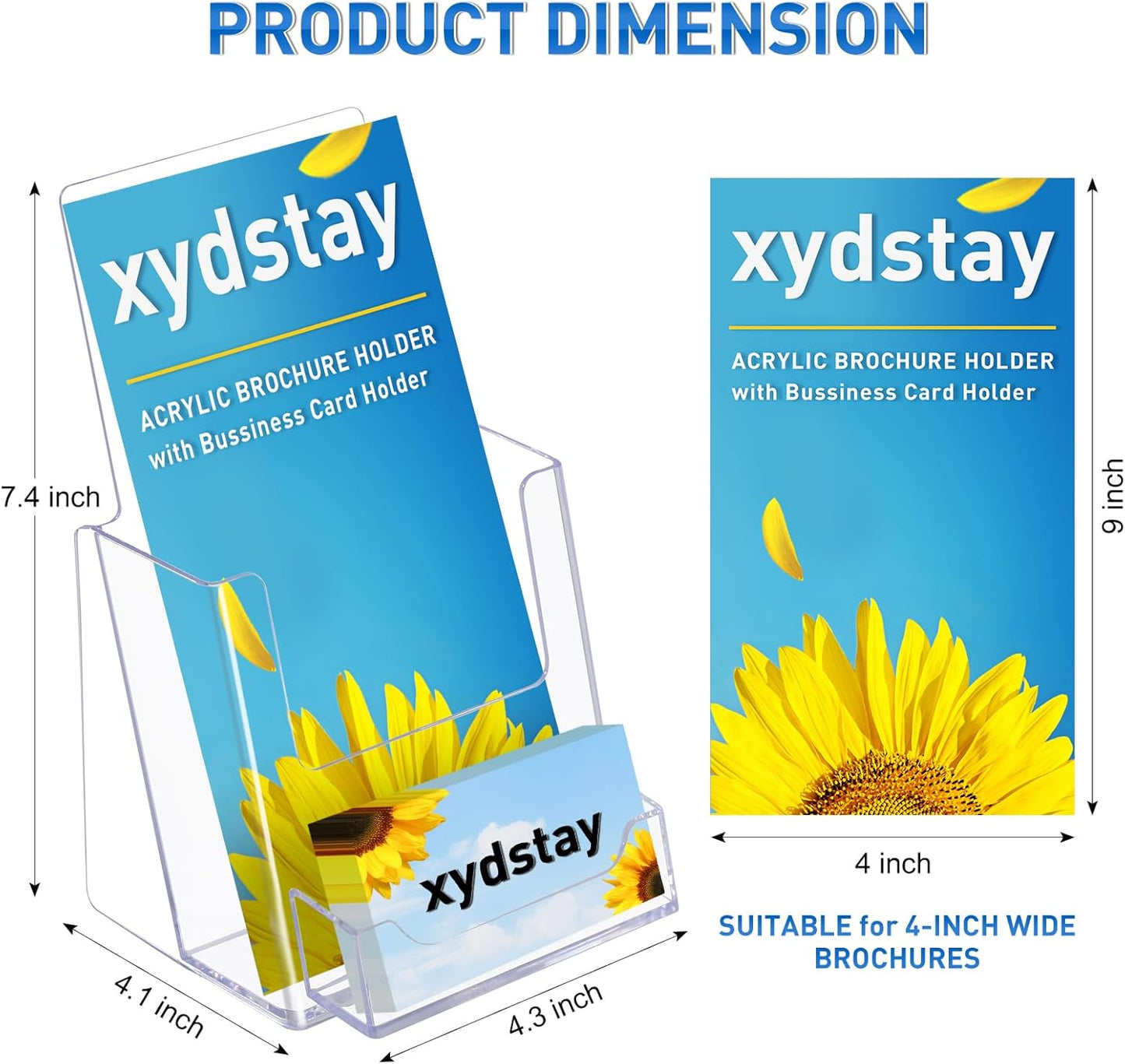 4x9 Acrylic Brochure Holder with Business Card Holder, Clear Display Stand, Plastic Table stand Sign Holder, Pamphlet Holder Flyer Holder, Acrylic Display Stand for Office, Home, Store, 4 Pack