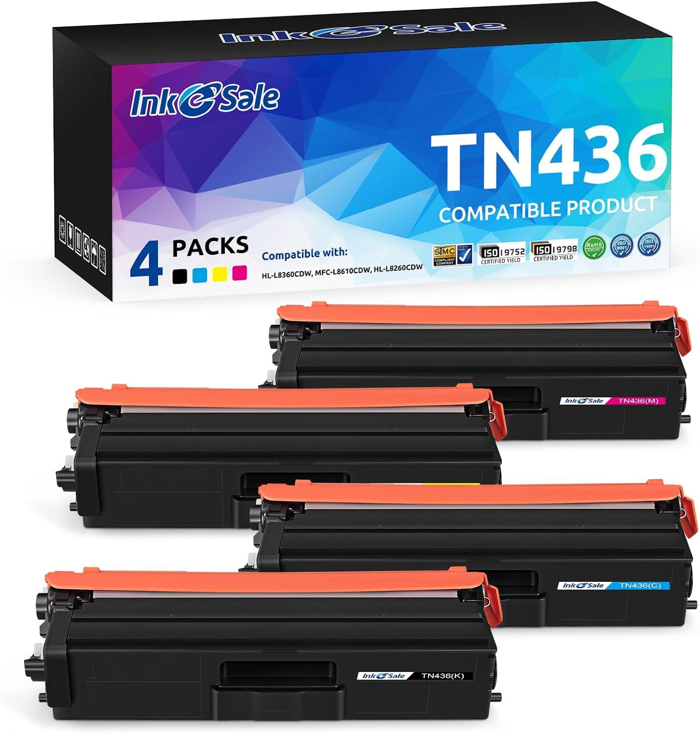 INK E-SALE Compatible Toner Replacement for Brother TN436 Super High (KCMY, 4-Pack), use for Brother MFC-L8900CDW MFC-L8610CDW HL-L8360CDWT HL-L8260CDW HL-L8360CDW HL-L9310CDW MFC-L9570CDW Printer