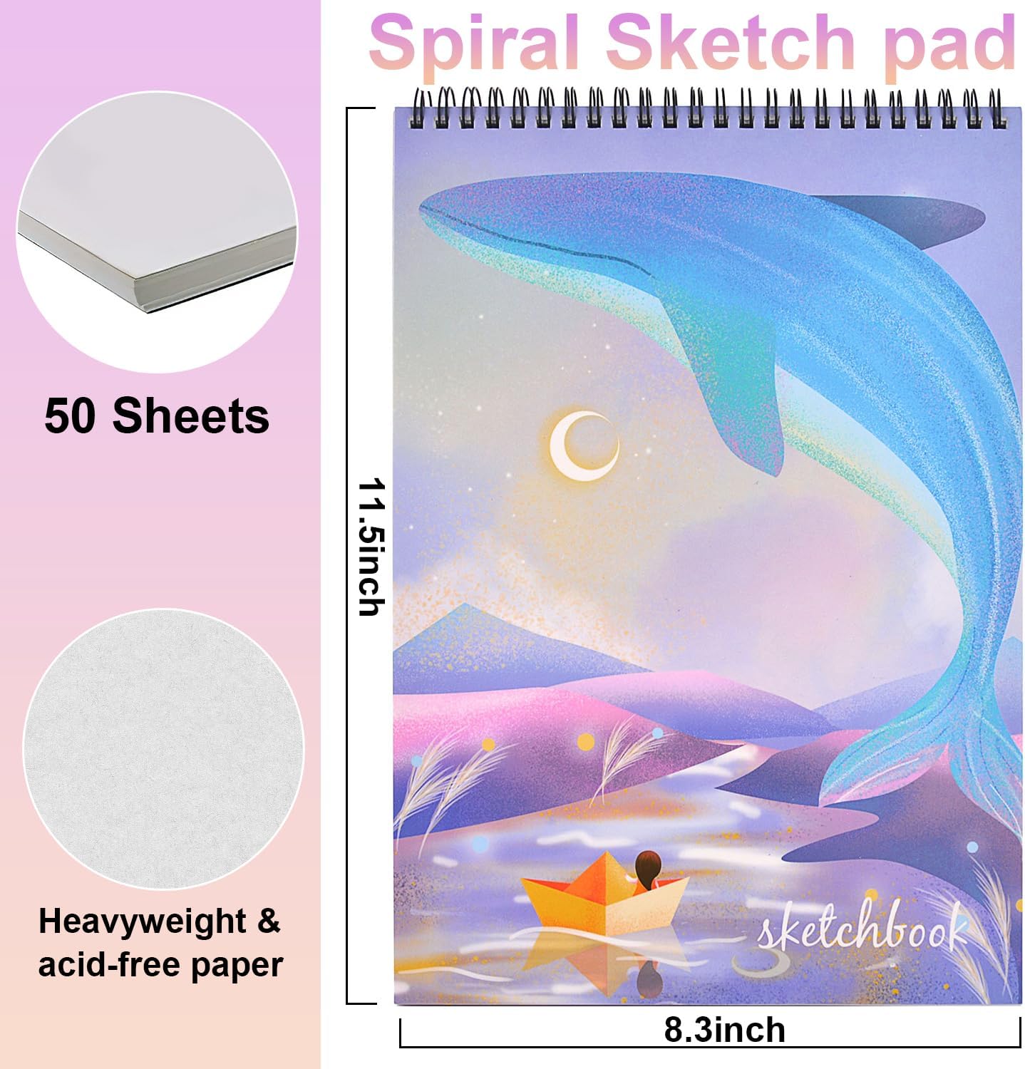 MEMX Sketch Book for Kids, 8”X11.5” 100 Pages(110gsm), Spiral Bound Artist Sketch Pad, Durable Acid Free Sketchbook for Painting, Sketching or Doodling, Best Gifts for Drawing Boys and Girls, White