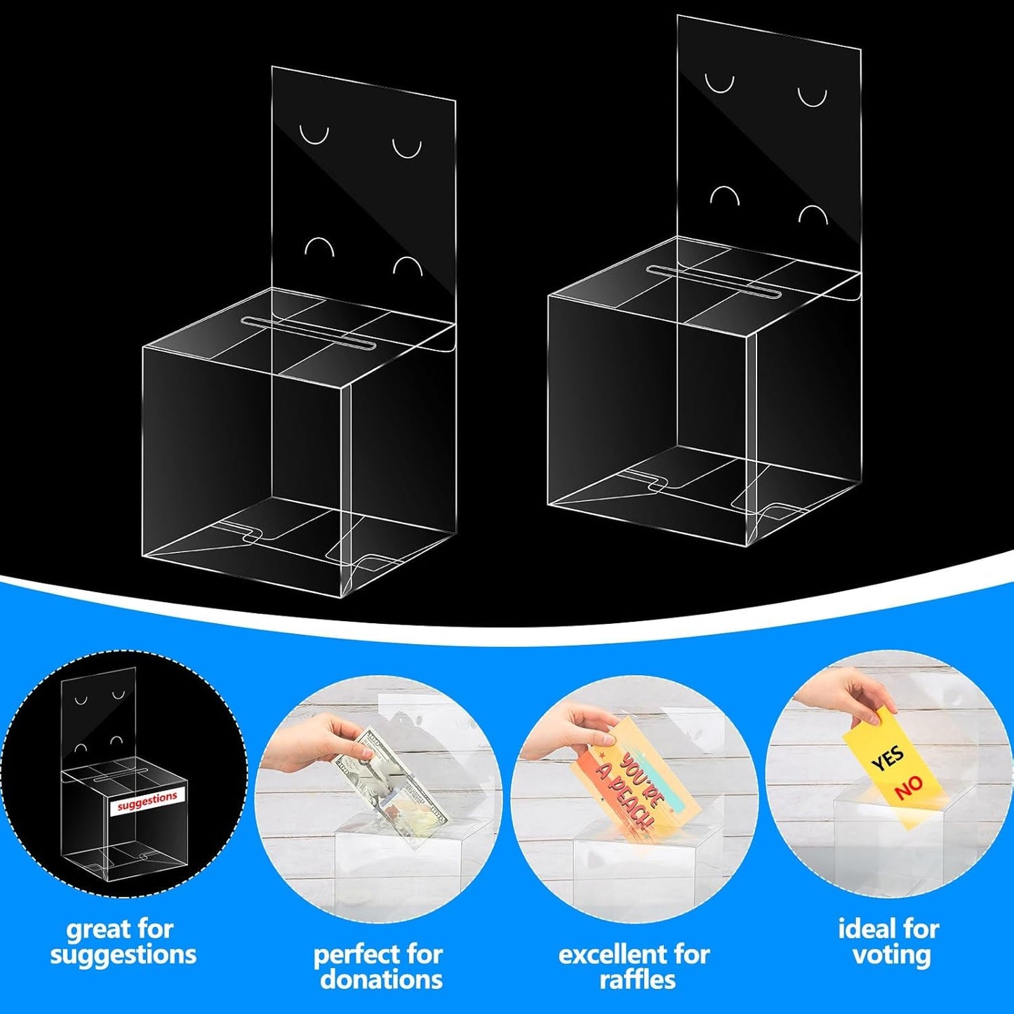 Eersida 30 Pieces Clear Raffle Boxes with Slot 6 x 6 x 6 Inch Plastic Donation Box Voting Suggestion Ballot Containers with Removable Header for Fundraising Collecting Business Card Voting Contest