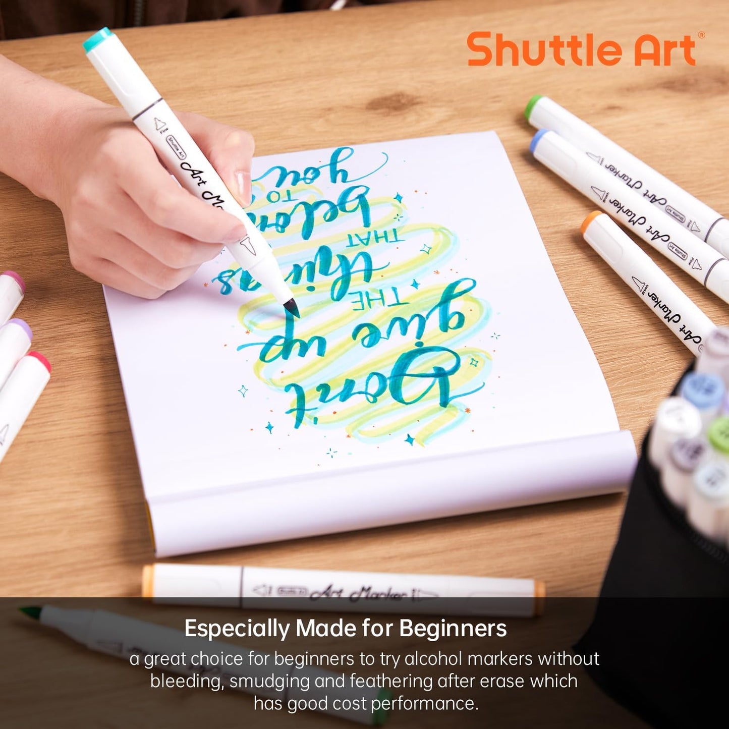 Shuttle Art Marker Pad, 8.3”x7.67” Portable Square Sketchbook, 50 Sheets Marker Drawing Paper, 98LB/160GSM Smooth Surface Bleedproof Art Paper, Glue-Bound, Great for Beginners to Draw, Paint & Sketch