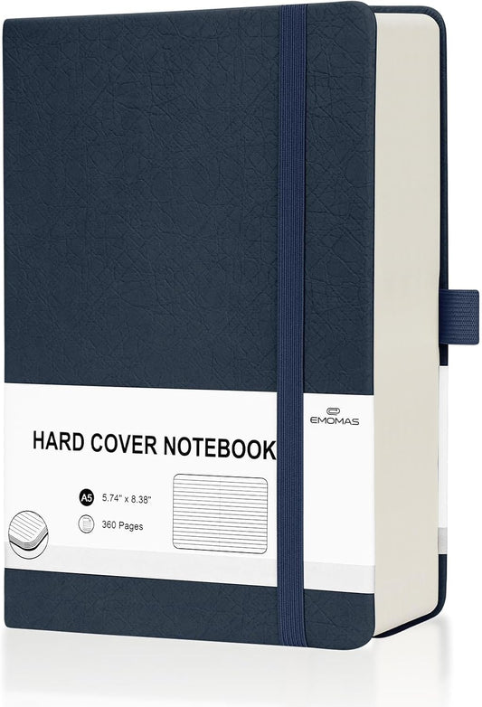 Lined Journal Notebook, 360 Numbered Pages(With page number), Thick Journal for Writing A5 College Ruled Notebook, 100gsm Lined Paper, Leather Hardcover, 5.75'' X 8.38''-Denim Blue