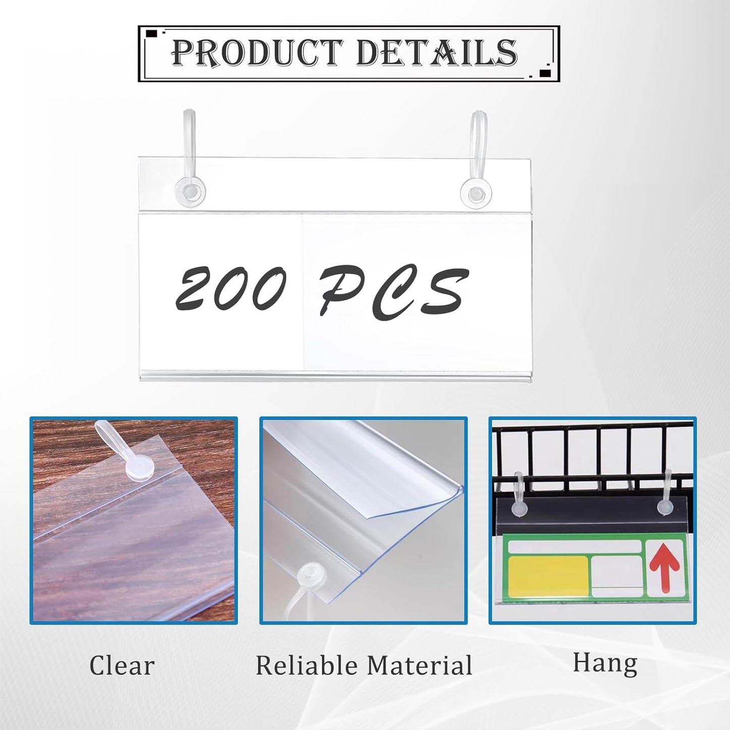 200 Pieces Wire Shelf Label Holders,4" x 2.3" Clear Price Tag Holder for Wire Plastic Shelving with Double Snap Lock Closure,Reusable Basket Label Holders for Retail Market and Home