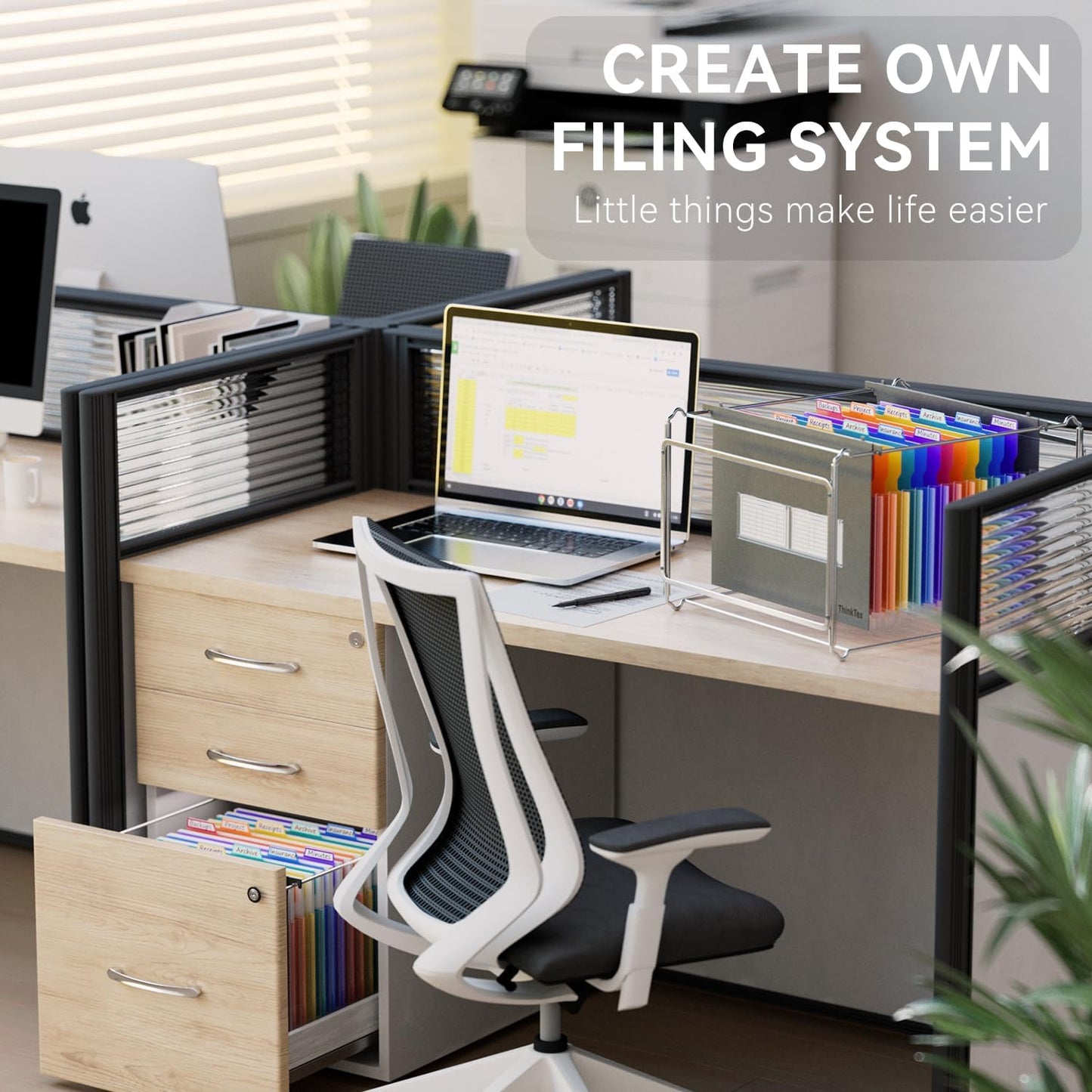 ThinkTex Plastic Expanding Hanging File Folders,12 Accordion Pockets,Large Capacity for Letter Size, Organizer for Filing Cabinet,Ideal for Tax,Contracts,Invoices,for Office,School & Home,Black