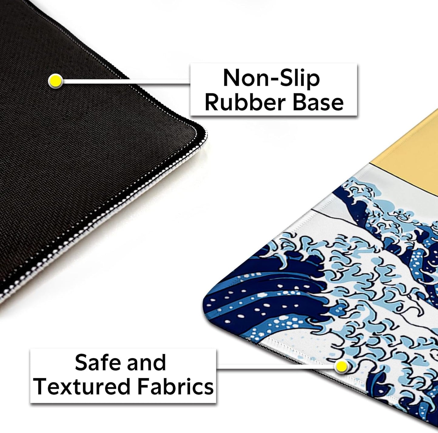 Funny Cat Surfing The Great Wave Off Kanagawa Mouse Pad - Large Non-Slip Desk Mat for Office, PC, Laptop - 31.5"x11.8" x 3mm