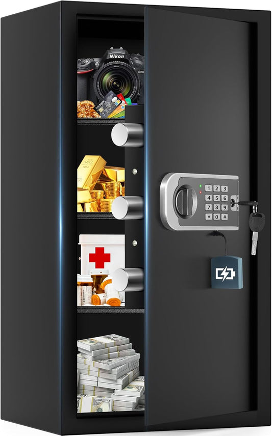 27.56"H Steel Safe Box, 6.0 Cuft Home Safes with Fireproof Waterproof Bag, Digital Security Safes with Programmable Keypad Keys, Smart Alert, Mute Mode, Anti-theft Safety Box for Documents Valuables