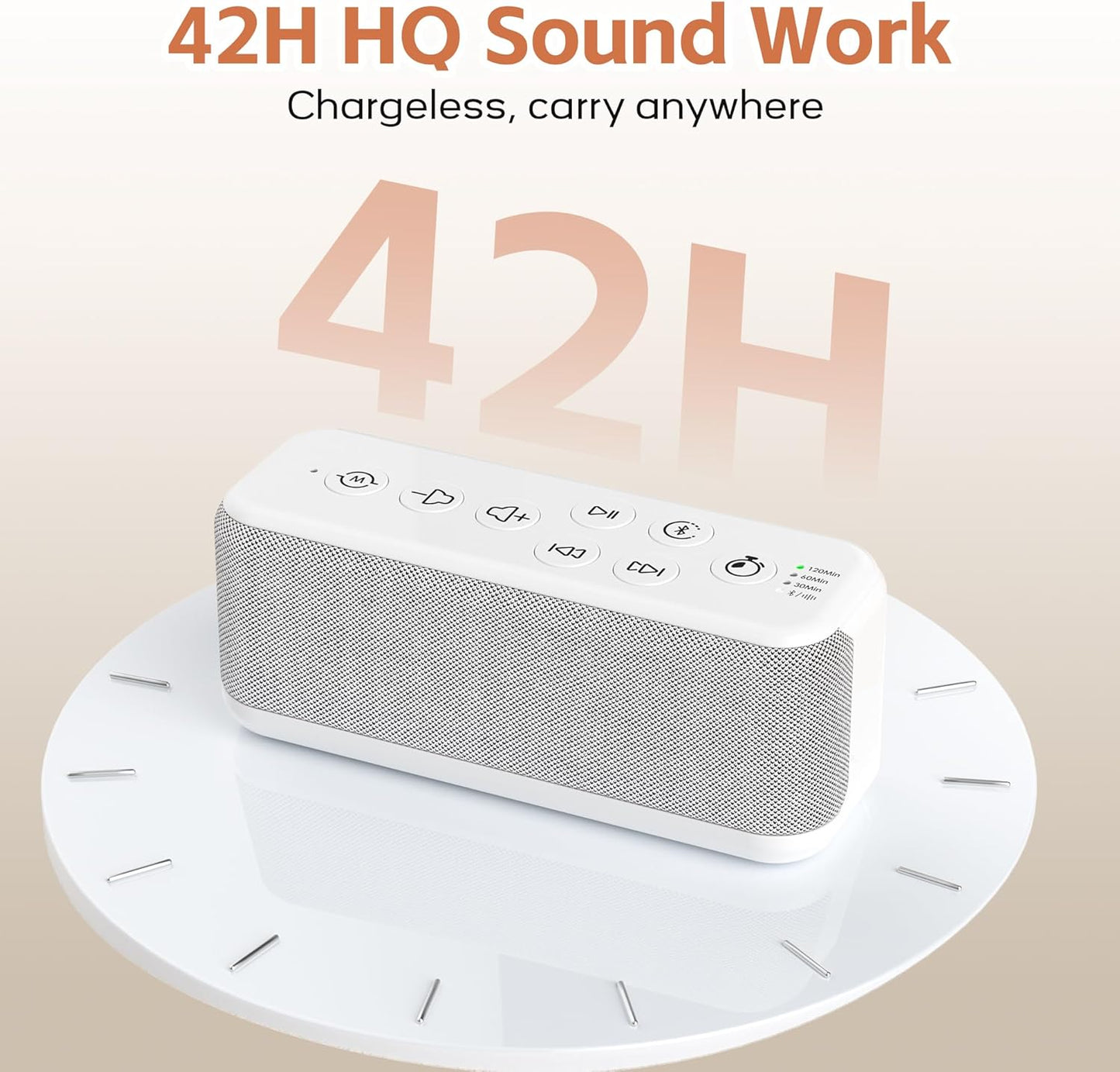 White Noise Sound Machine with 3000mAh Rechargeable Battery - Bluetooth Sleep Sound Machine with 15 Soothing Sounds, Auto-Off Timer & Headphone Jack, Portable Sound Machine for Adults, Baby & Home Use