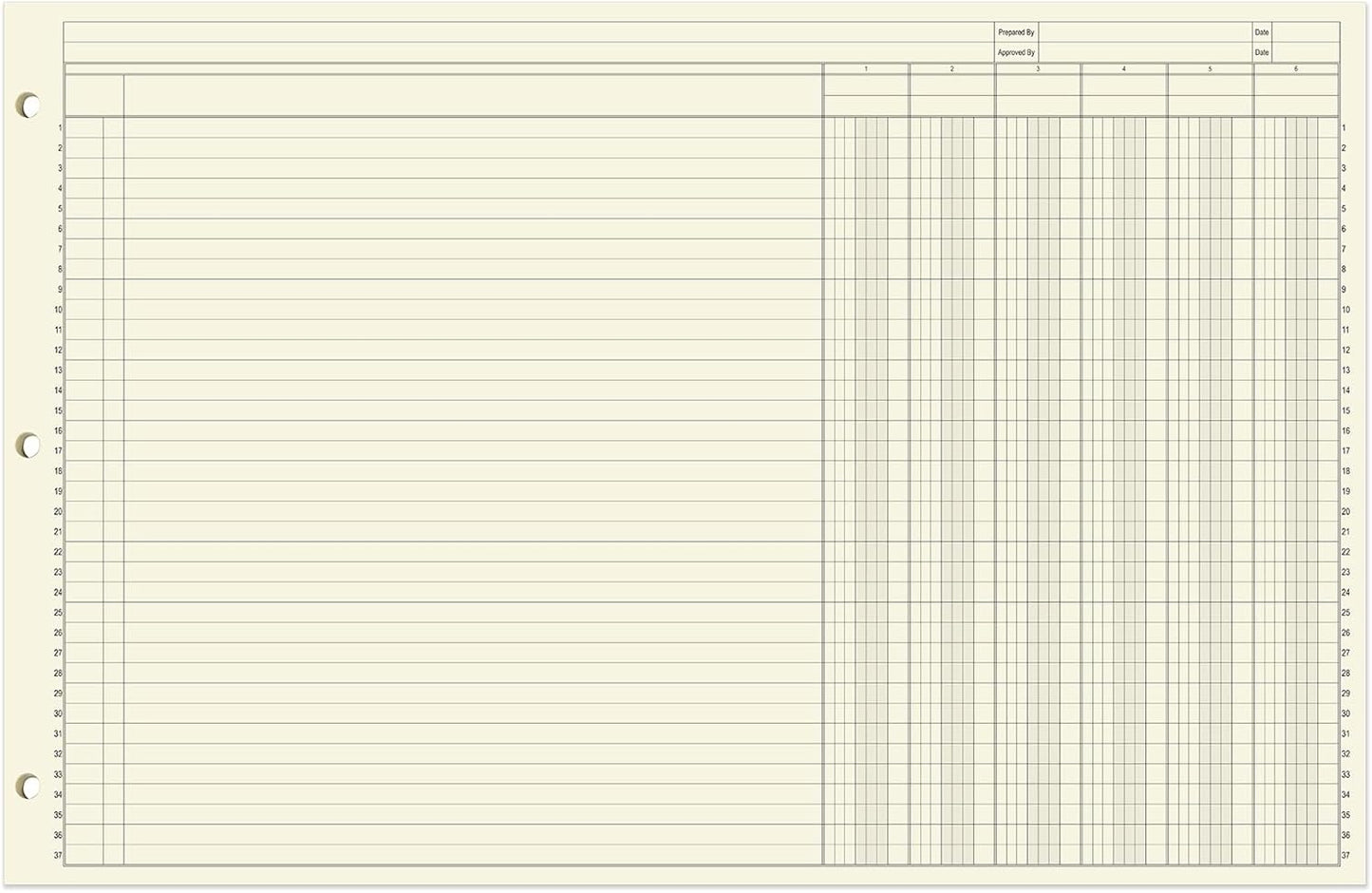 BookFactory Ledger Sheets/Large 6 Column Accounting Ledger Columnar (Six Columns) Loose Leaf Paper - 17'' x 11'', 50 Pages, Loose Leaf, 3 Hole Punched (SHEET-050-CLCLL(17x11-Ledger-6)-AX)