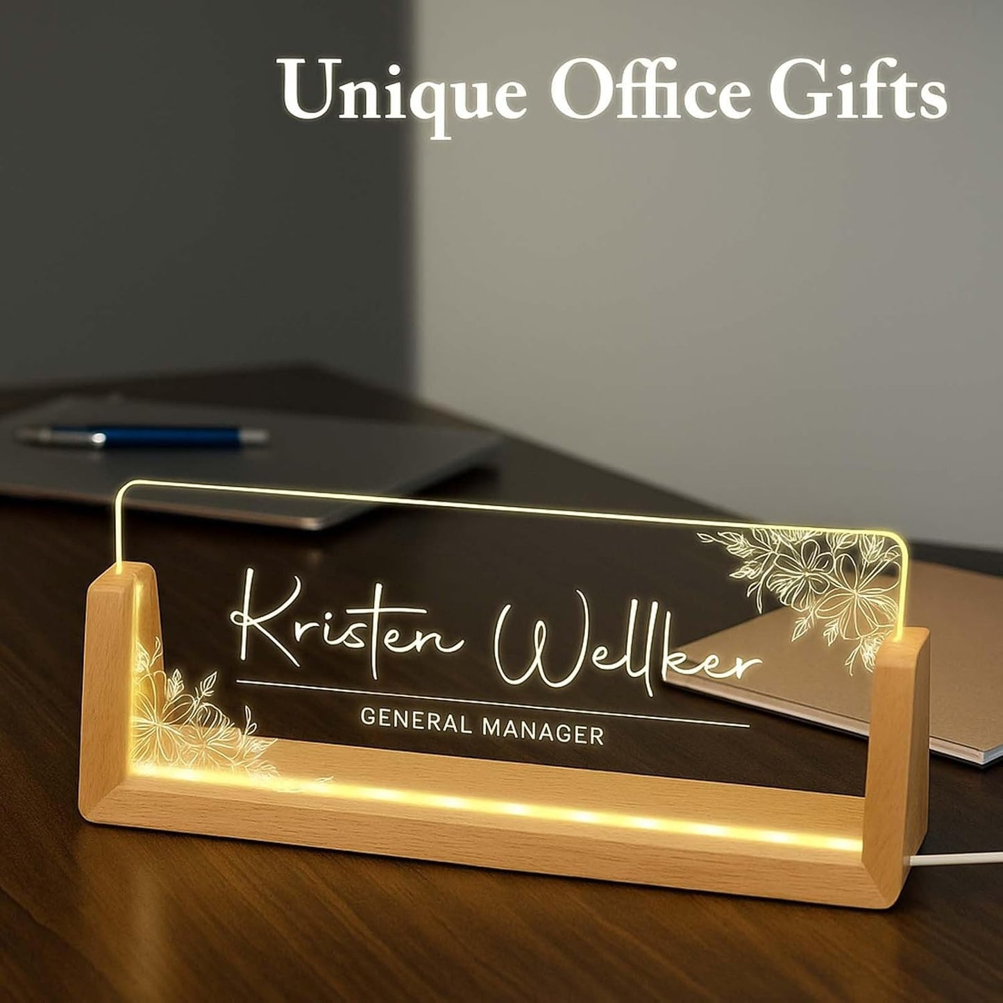 Desk Name Plate Personalized Custom Light Up Office Name Plate Customized Acrylic Name Plates for Desks Personalized Gifts Office Decor for Boss Coworkers Teacher Employee Appreciation Gifts (Design2)