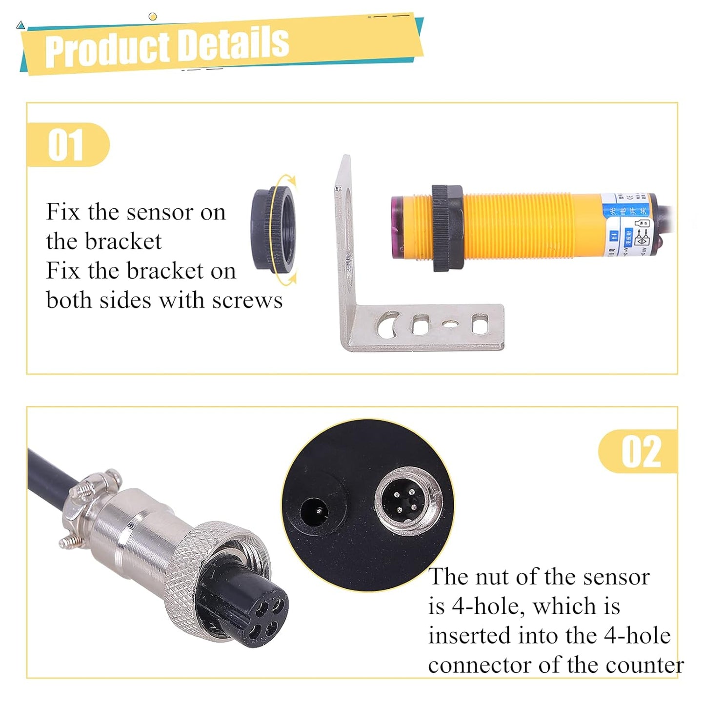JIAWANSHUN Digital Counter Led Digital Counter Display Count Up to 999999 4in Large Digital Counter with Infrared Sensor Automatic Counting for Conveyor Belts 100-240V