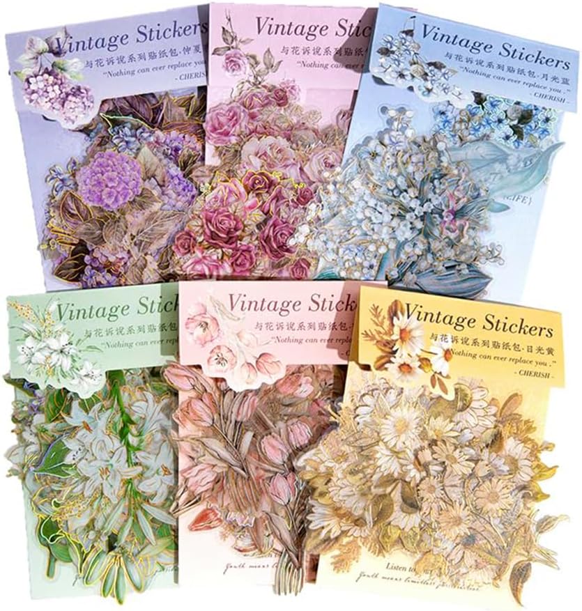 Alideco 120pcs Scrapbook Stickers Vintage Botanical Flowers Scrapbooking Junk Journal Crafts Embelishment Decoration Diary Stickers (yuhuashushuo)