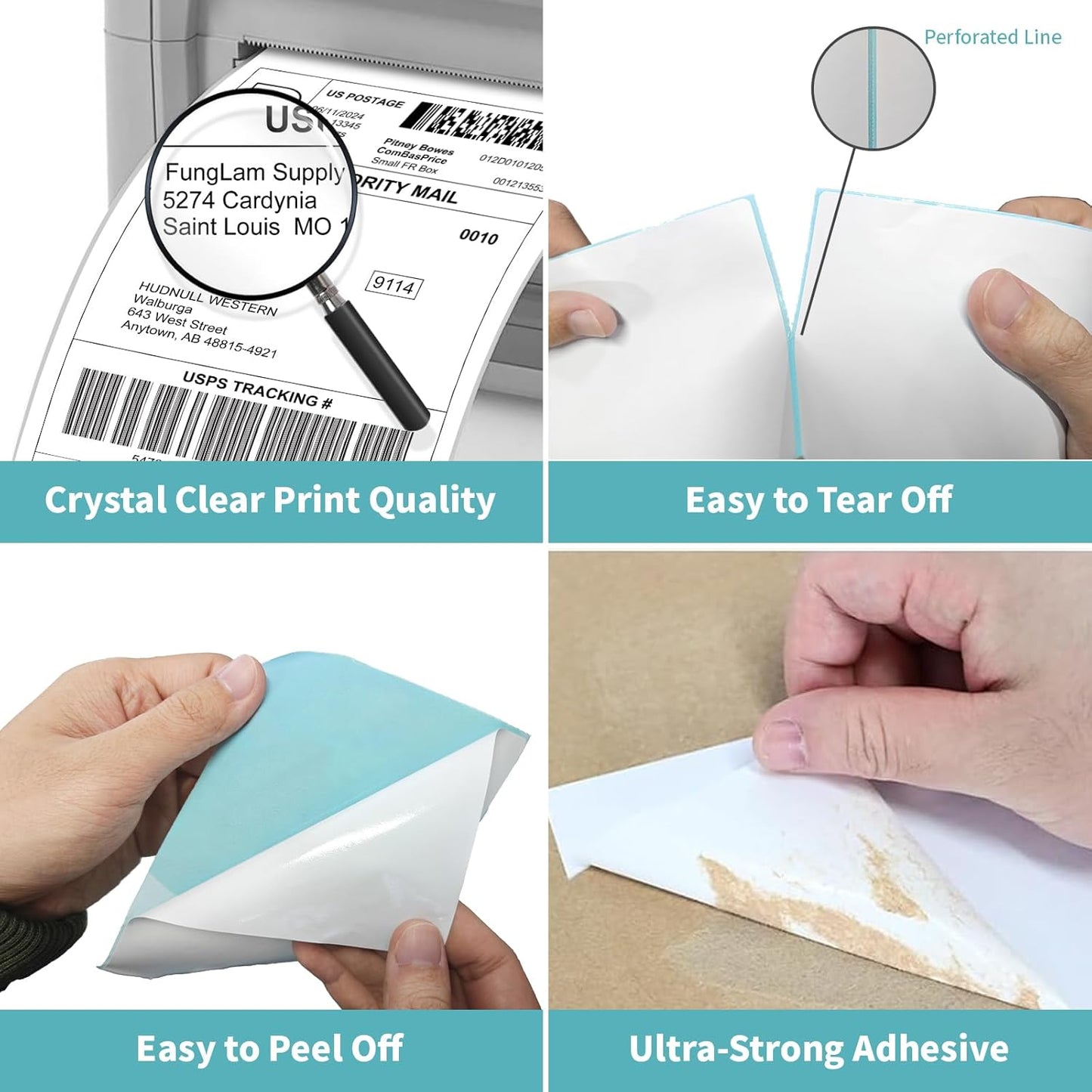 FungLam Direct Thermal Shipping Labels - 4x6 Thermal Labels Fanfold - Perforated and Strong Adhesive - 20000 Labels (1000 Labels per Stack, 20 Stacks)