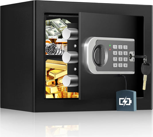 Smal Safe for Home, Home Safe Box With Programmable Keypad and Removable Shelf, Anti-Theft Digital Safety Box for Money Firearm Medicines Valuables, 13.8"W x 9.8"D x 9.8"H