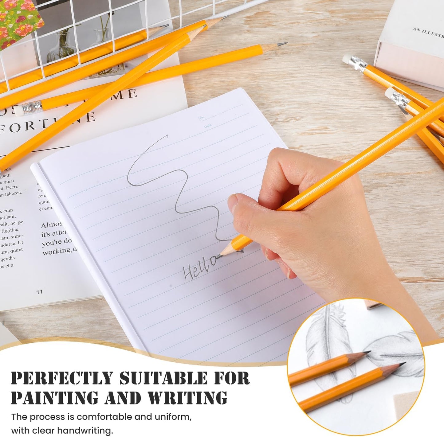 Pencils Pre-Sharpened #2 Pencil with Erasers, Yellow,7.5in 300 Pack