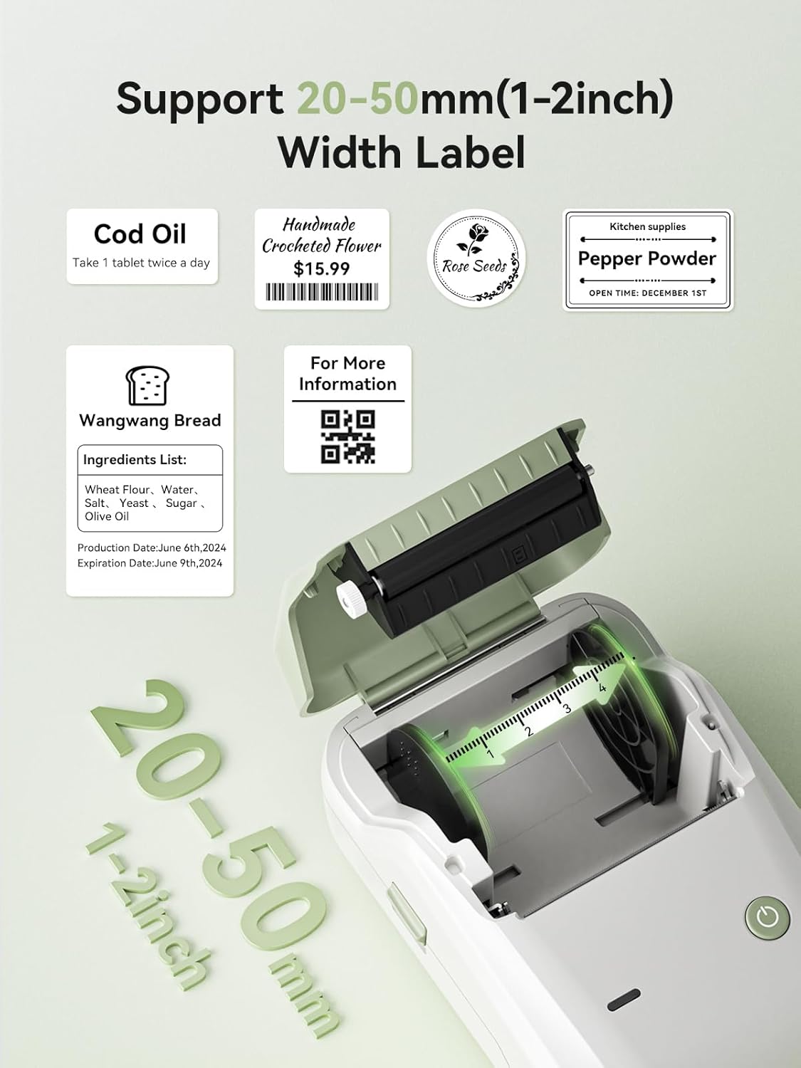 NIIMBOT B1 Label Maker, Bluetooth Portable Thermal Printer Machine with Large Waterproof Tape and Multiple Templates for Small Business,Office,Home,School, 2 Inch (Green, 1 Printer+1 Roll Label)
