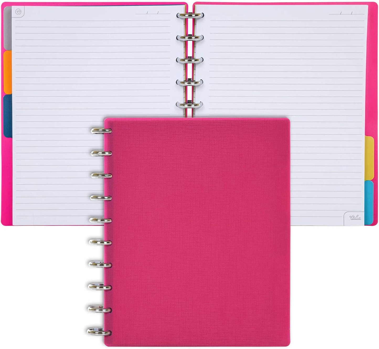 Talia Discbound Notebooks, Planner, Customizable, (y90's Pink w/Silver Discs, Midsize (7.5in x 9.75in))
