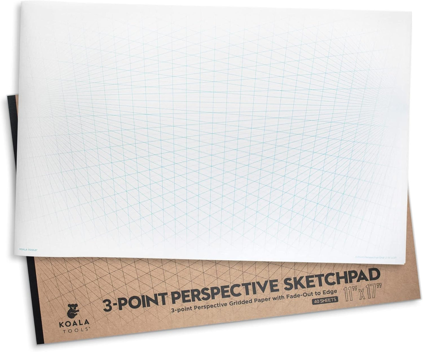 Koala Tools | Drawing Perspective (1 and 2-Point) Large Sketch Pad (3 Point - 11 x 17)
