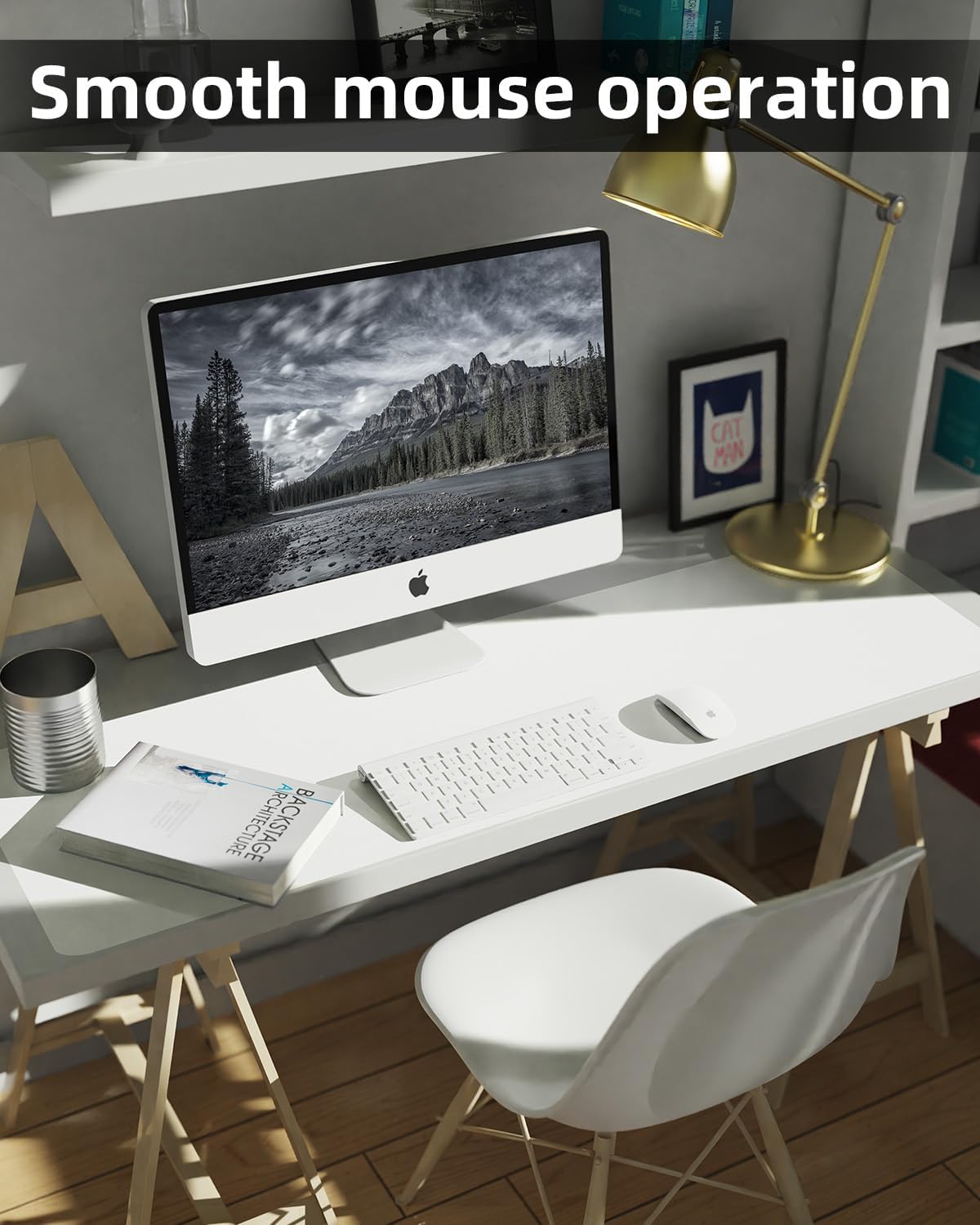 Leather Desk Pad Protector, Large Desk Mat, Mouse Pad, Non-Slip PU Leather Desk Blotter,Desk Cover mat,Desk mat for Keyboard and Mouse,Mat for Office&Home (White, 48" x 17")