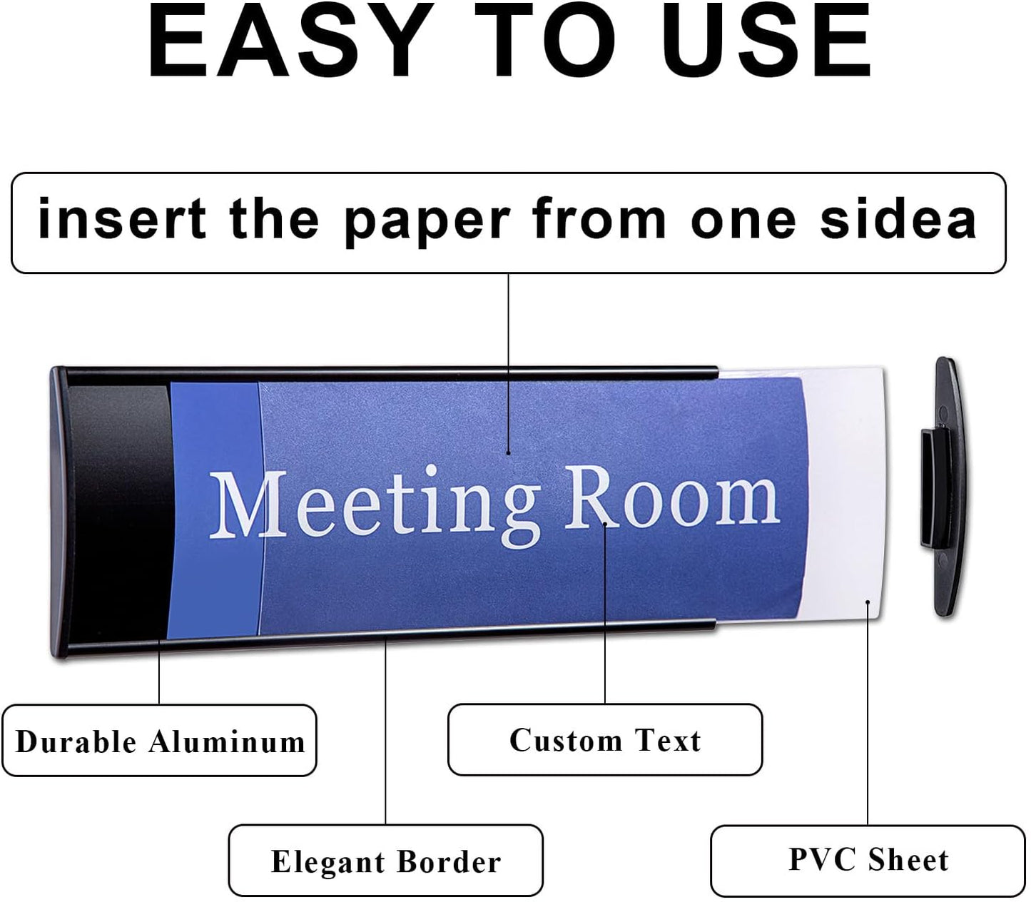 5Pcs Office Name Plates Holder for Doors, 3” X 8” Curved Wall Mount Door Sign Holder, Black Aluminum Sign Holder for Office Wall with Plastic Film and Adhesive Tape