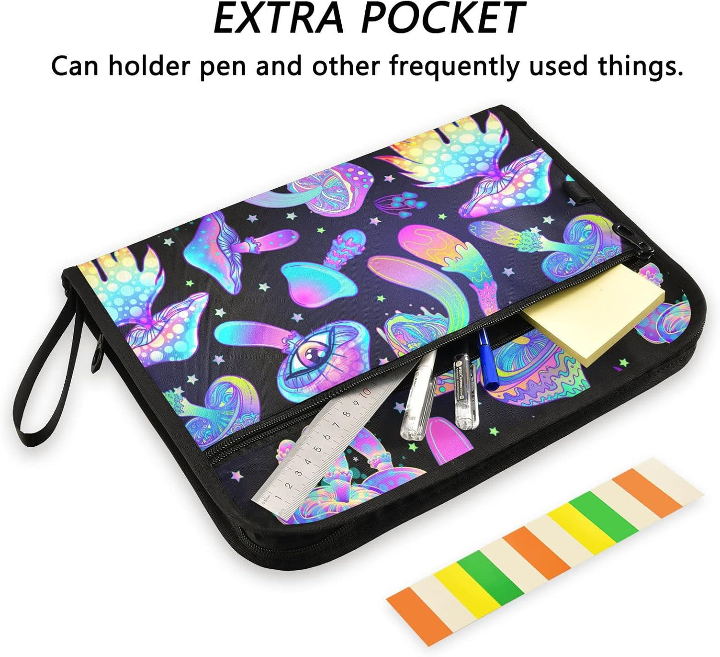 Gredecor 13 Pockets File Folder Organizer A4/Letter Water Resistant Hippie Boho Magic Mushrooms Document Bag with Zipper Filing Folder Expanding File Pouch Storage for School Office
