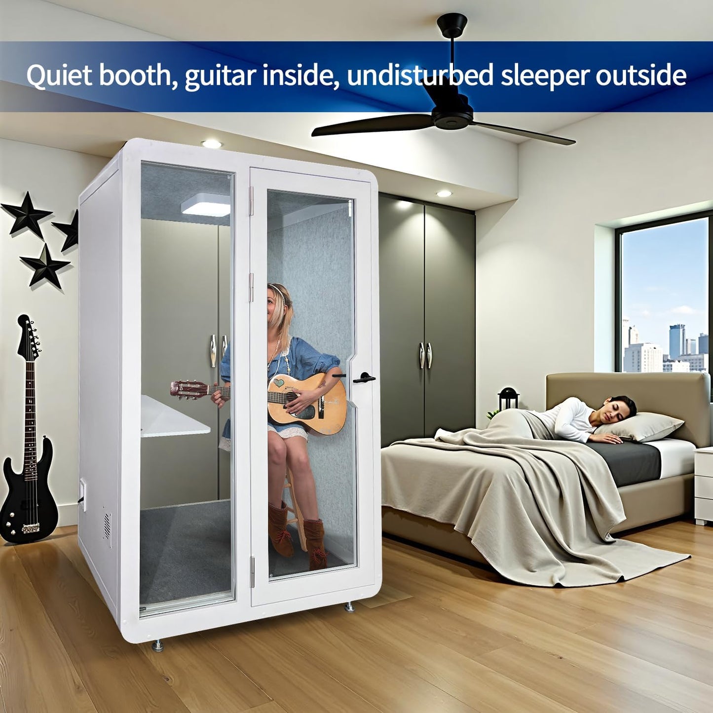 Soundproof Office Pod Booth, Quiet Meeting Pod with Acoustic Panels, Mobile Focus Room, Privacy Silent Booth for Private Phone Calling, 1-2 Person Workspace with Sound Isolation W55in D48in H92in