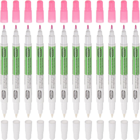 HARFINGTON 12pcs Disappearing Ink Fabric Marker Pen with Eraser Erasable Ink Fabric Sewing Marking Pens Water Soluble Ink Tailor's Pen Marking Tracing Tools for Quilting, Pink White