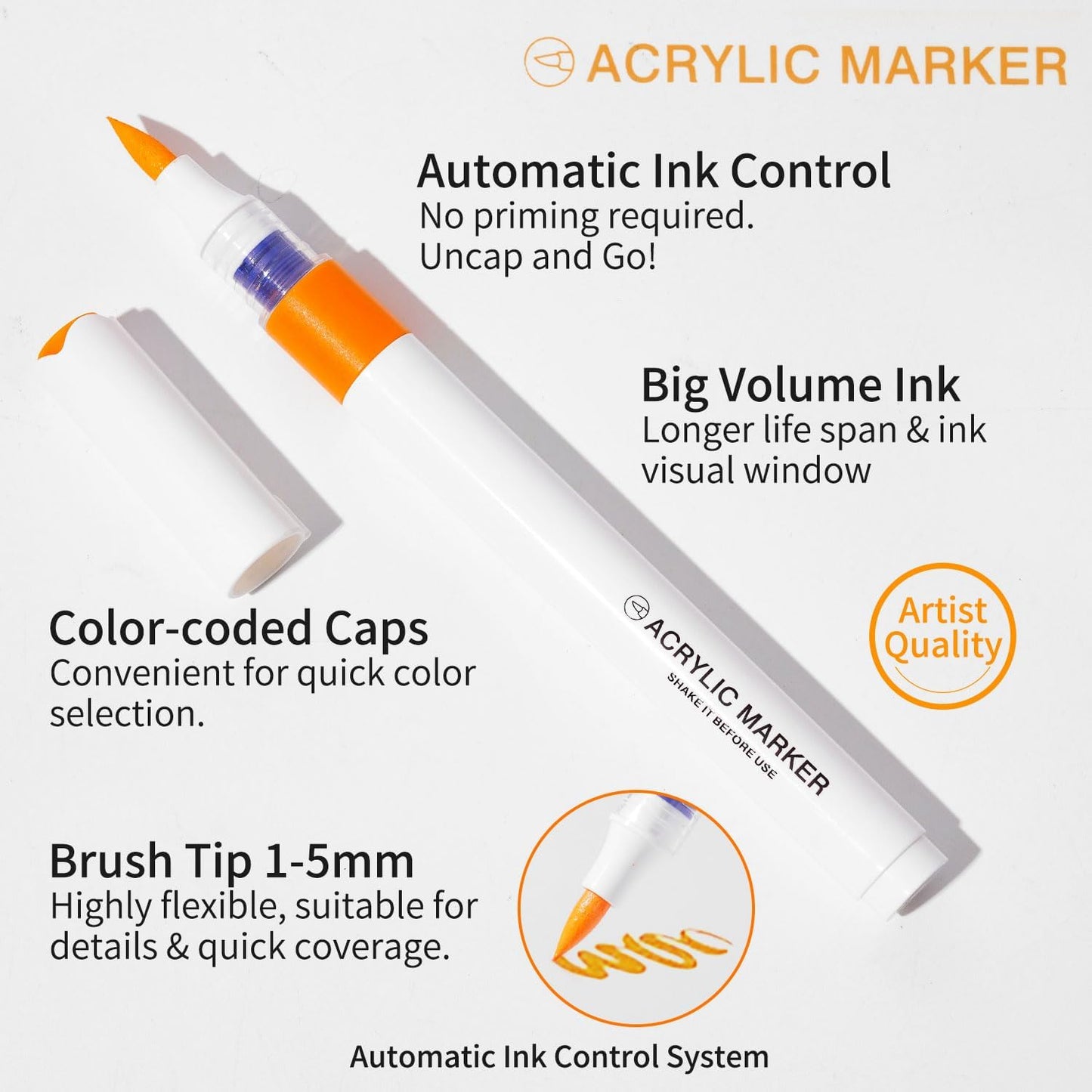 9 Color Acrylic Paint Markers, Water-Based Acrylic Markers for Artists Adults Coloring Drawing Cartoon Anime Comic - Brush Tip for Rock Painting, Wood, Canvas, Fabric, DIY Crafts (Pearl Pig Series)