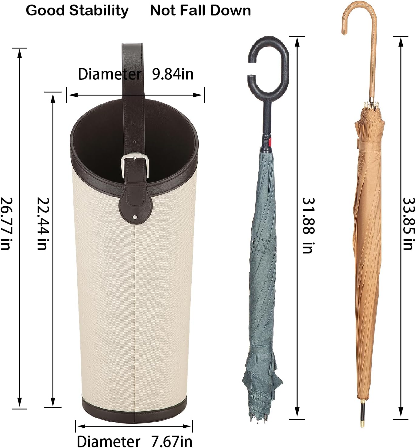 Artificial Leather Umbrella Holder Rack Hallyway Cane Stand for Entryway Large Capacity Can Storage 10 Umbrella Mid-Century Modern Stylish Umbrella Storage with Removable Drip Water Tray