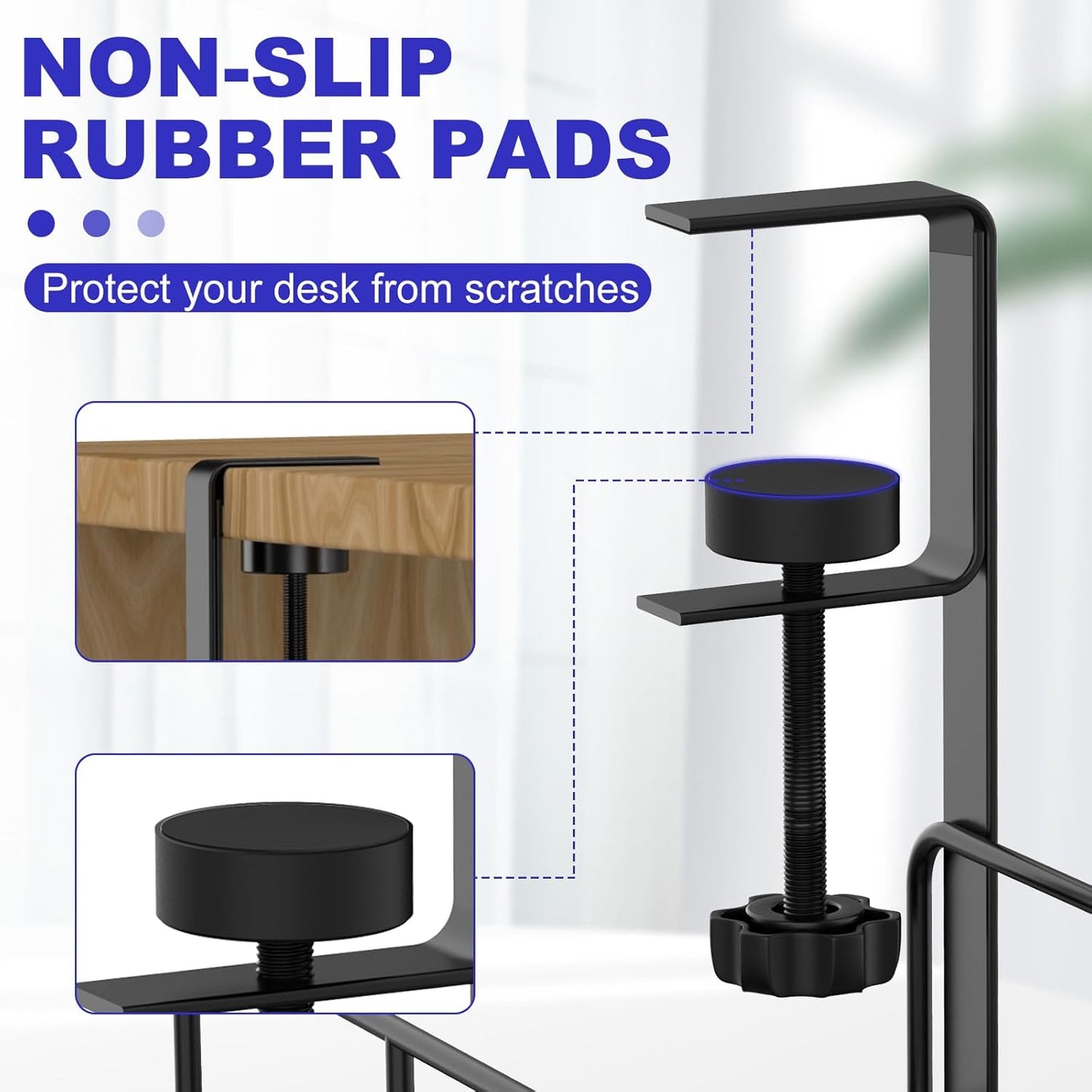 Under Desk Cable Management Tray, 31.5'' No Drill Steel Cable Tray Organizers, Wire Management Tray Cable Rack with Clamp Mount, Metal Under Desk Tray with Wire and Cord Organizer