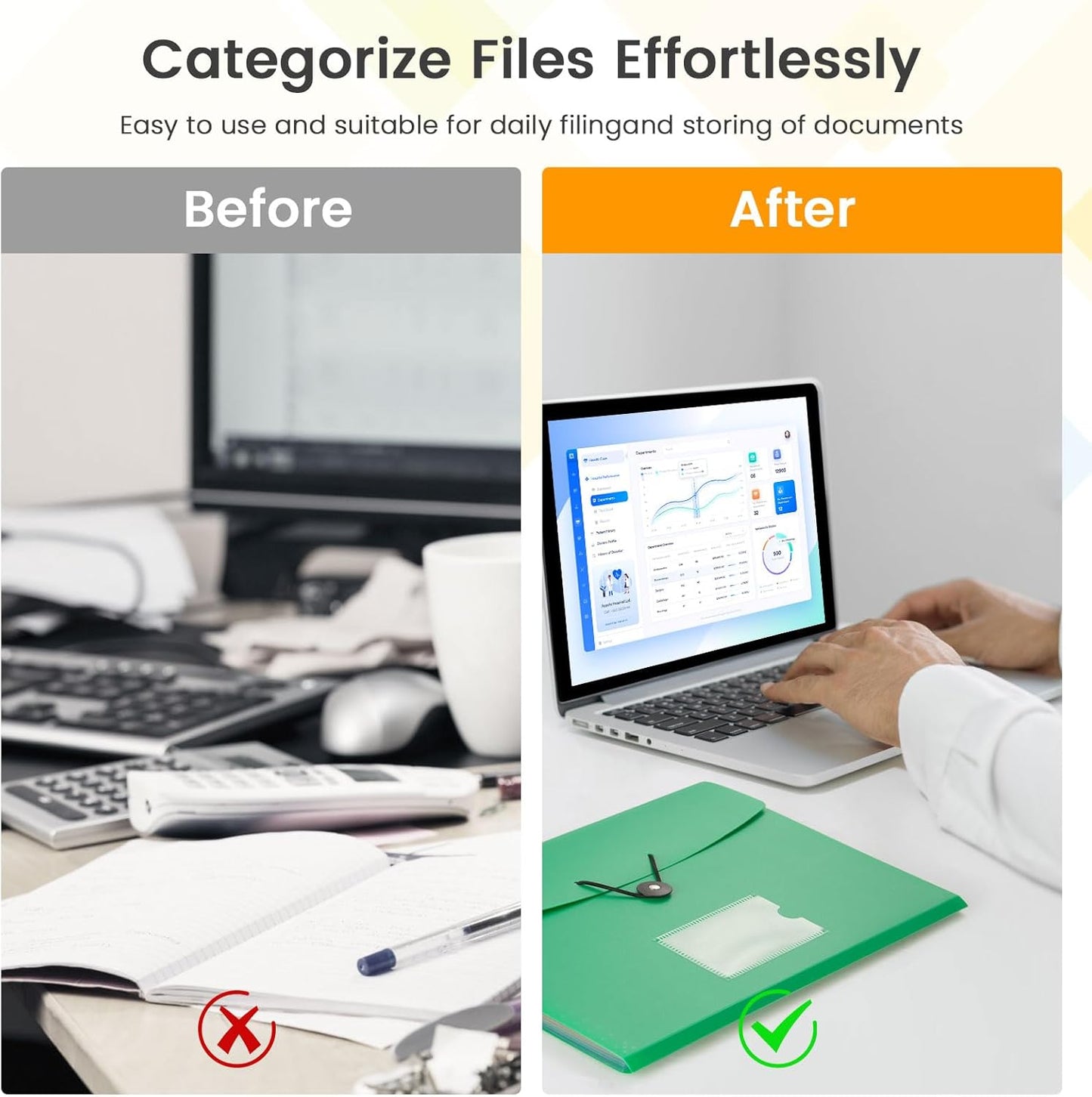 5 Pack 7-Pockets Expanding File Folder Accordion File Organizer, A4 Letter Size Paper Document Receipt Holder for School Office Supplies