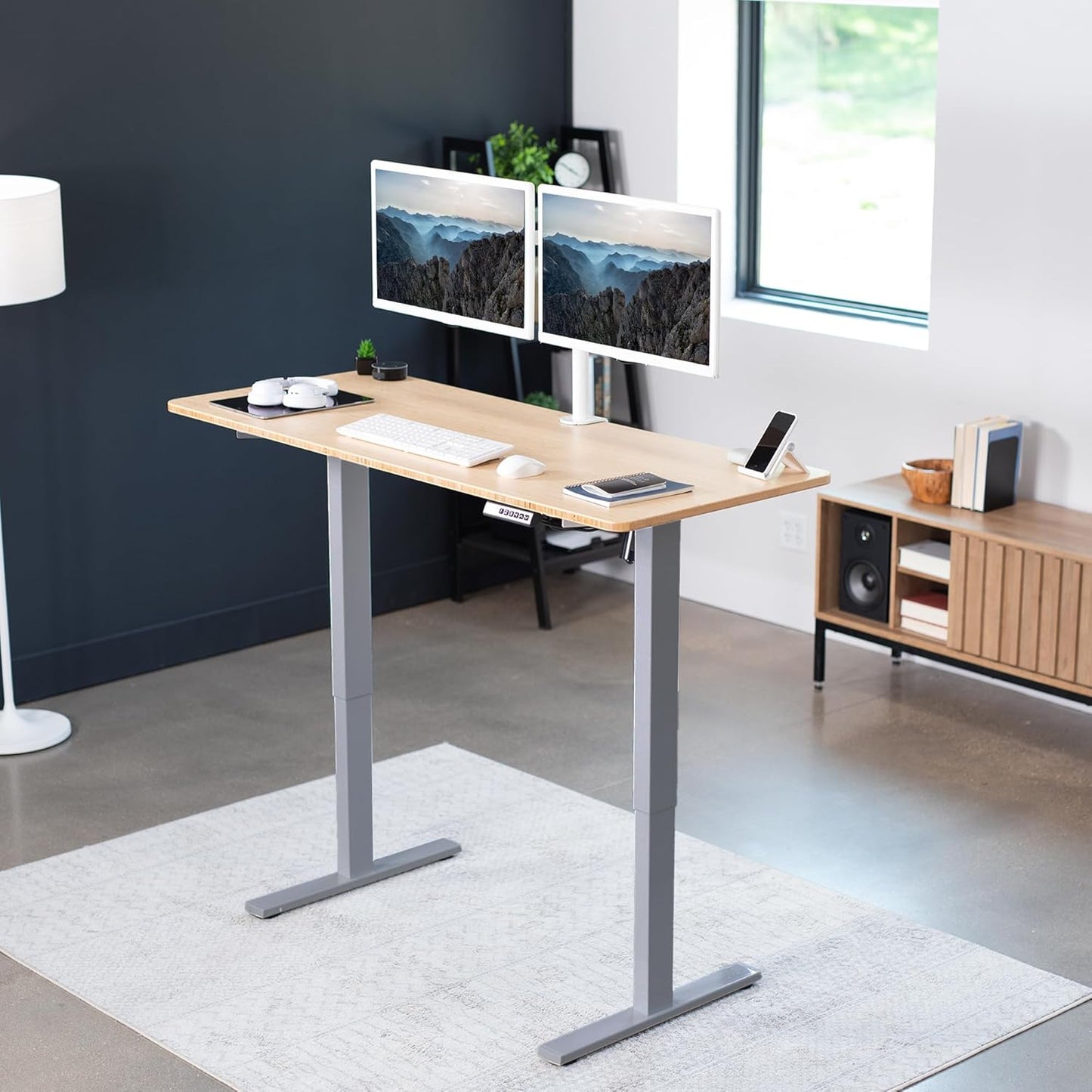 VIVO Electric 60 x 24 in Real Bamboo Standing Desk, Memory Height Adjustment, 1B Series, One-Piece Top, Gray Frame, DESK-KIT-1G6O