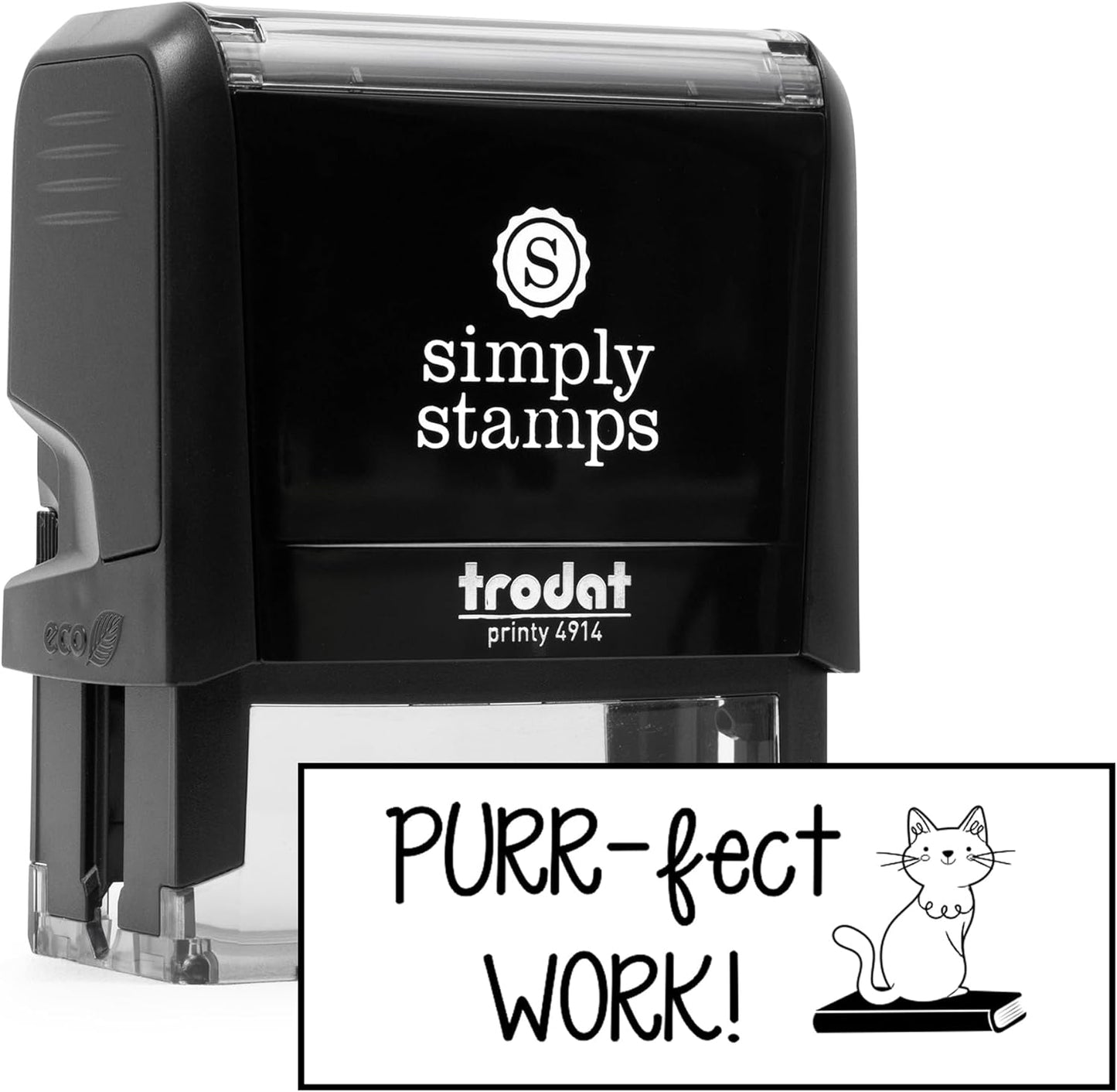 Custom Self-Inking Purr-FECT Work! Stamps | 49 Designs | Fun Phrases | Large Classroom, Teacher and Library Book Stamps