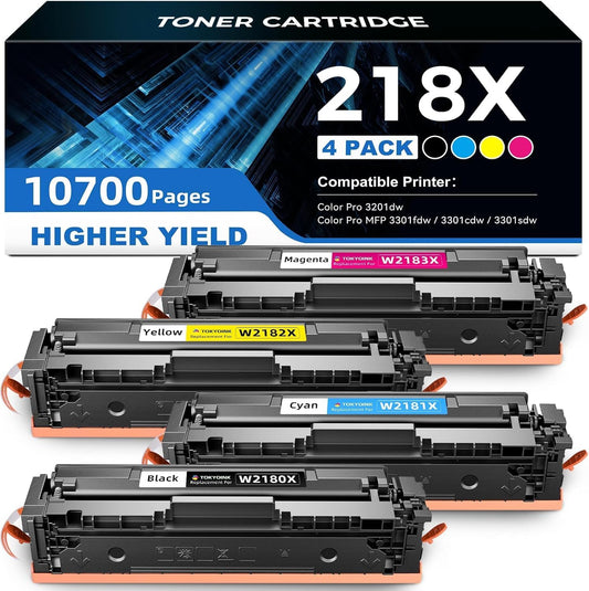 218X 218A High Yield Toner Cartridge 3301fdw Toner Replacement for HP 218A 218X Toner Cartridges 4 Pack Work with HP Color Pro MFP 3301fdw 3301cdw 3301sdw 3201dw, 3201 3301 Series Printer Ink NO CHIP