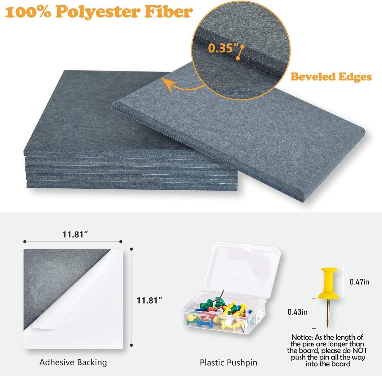 Large Cork Board for Wall with Pins, 36" x 24" Bulletin Board Self-Adhesive Pin Board | Customized 6 Packs Felt Tiles for Office Home Wall Decor, Light Gray