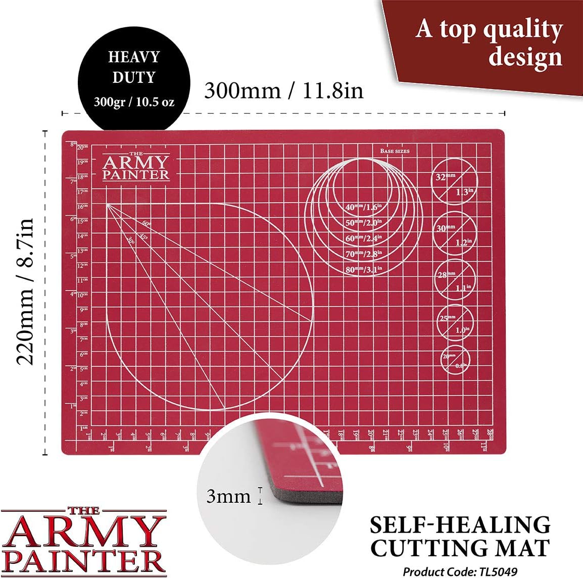 The Army Painter Self-Healing Cutting Mat | Double-Sided PVC Non-Slip Mat| 3-Layer Square Cutting and Modeling Mat| A4, 220x300mm | for Role Play, Board Game